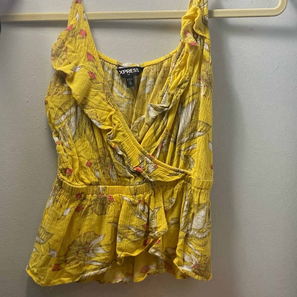 Women’s Express Yellow Floral Ruffle Tank-Top XS